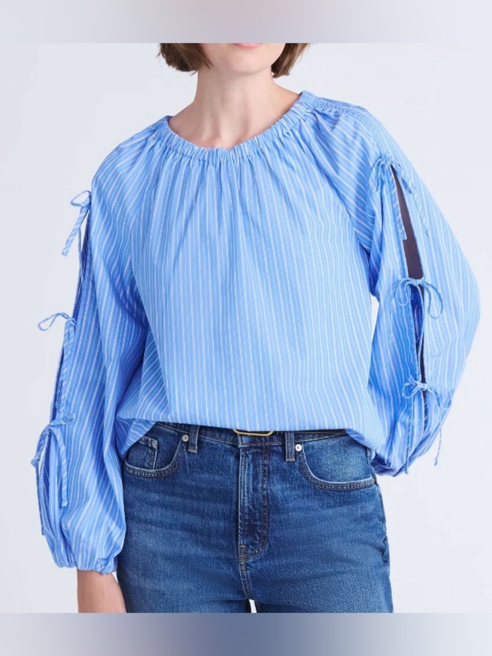 NWT Blue Striped Tie-Sleeve Blouse size small
